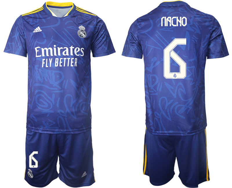 Men 2021-2022 Club Real Madrid away blue #6 Soccer Jersey->real madrid jersey->Soccer Club Jersey